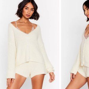 Nastygal Brand New Fluffy Knit Pearl Button Lounge Set